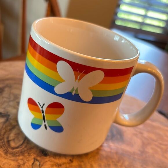 Vintage Russ Berrie & Co. Rainbow Butterfly Coffee Mug - Picture 1 of 6